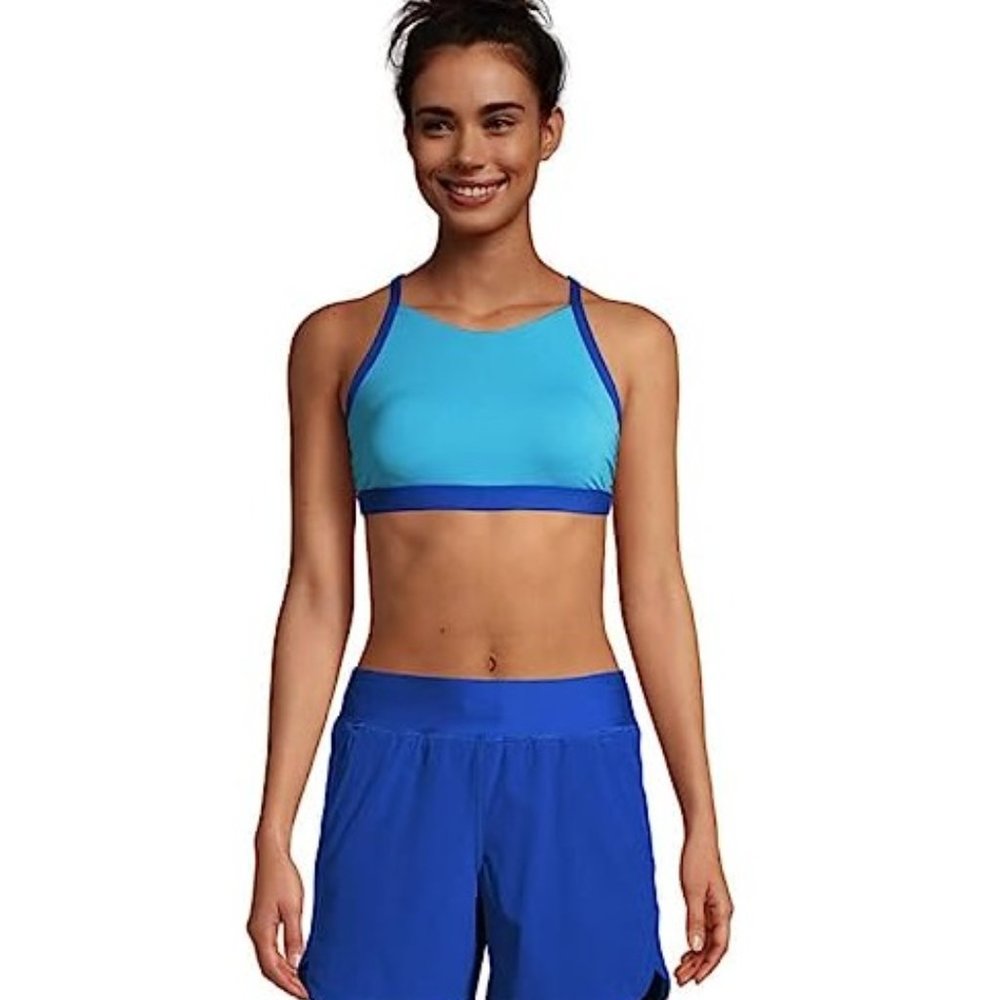 NWT Lands End Womens X-Back Adjustable Bikini Top Blue/Blue Size 10 $60 Z434